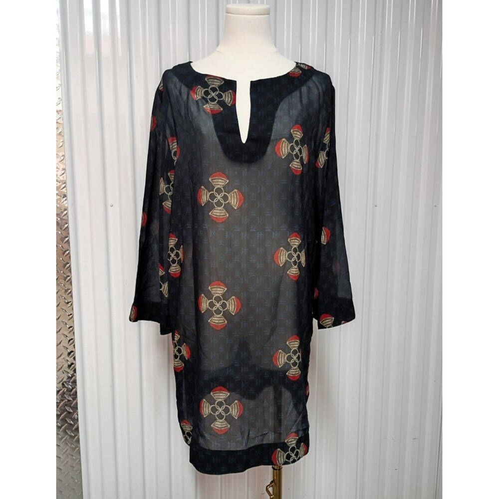 Lenny Niemeyer Sheer Tunic Dress Size M Black Printed Long Sleeve